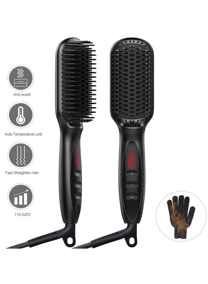 Hair Heated Straightening Brush,Negative Ion Hot Hair Brush for Smooth Frizz-Free Women Hair - Ceramic Flat Iron Brush - Dual Voltage Anti-Scald Safe Fast Heating - Image 5